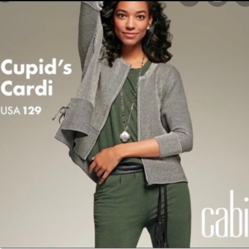 CAbi Cupid’s Cardy in black & white stripe, zip front. 3/4 sleeve, boxy fit Sz S